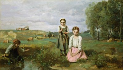 Børn ved siden af en bæk på landet, Lormes af Jean Baptiste Camille Corot